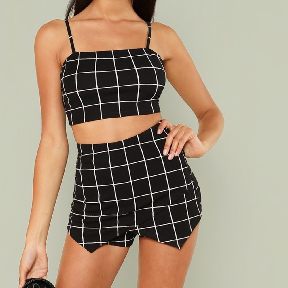 Grid Print Shorts with Cute Skirt Overlap! NEW!!
